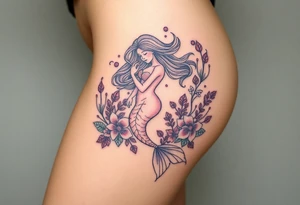 ethereal mermaid with flowing hair among coral and sea flowers tattoo idea