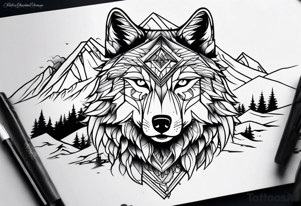 Mountains, wolf eyes underneath tattoo idea