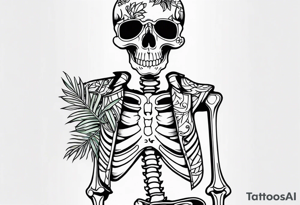 skeleton wearing a hawaiian shirt tattoo idea