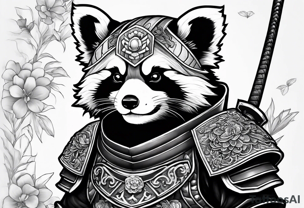 Cute small Red panda samurai armor tattoo idea