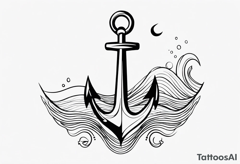 Feminine
 waves and anchor along spine tattoo idea