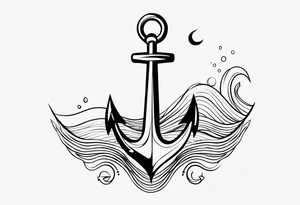 Feminine
 waves and anchor along spine tattoo idea
