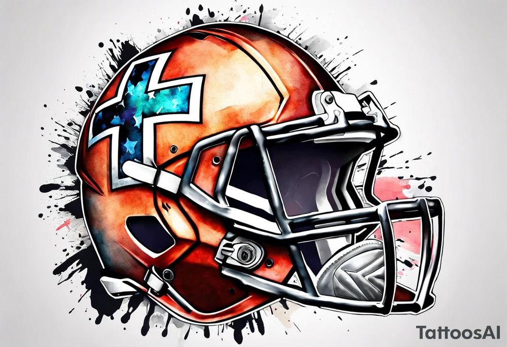 Cross made out of an American football with watercolor background tattoo idea