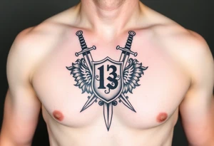 The Number 13, The Toledo Mudhens Baseball Team, And Demonic And Midevel dagger Featurs Made Into A Big Family Crest from Ireland tattoo idea