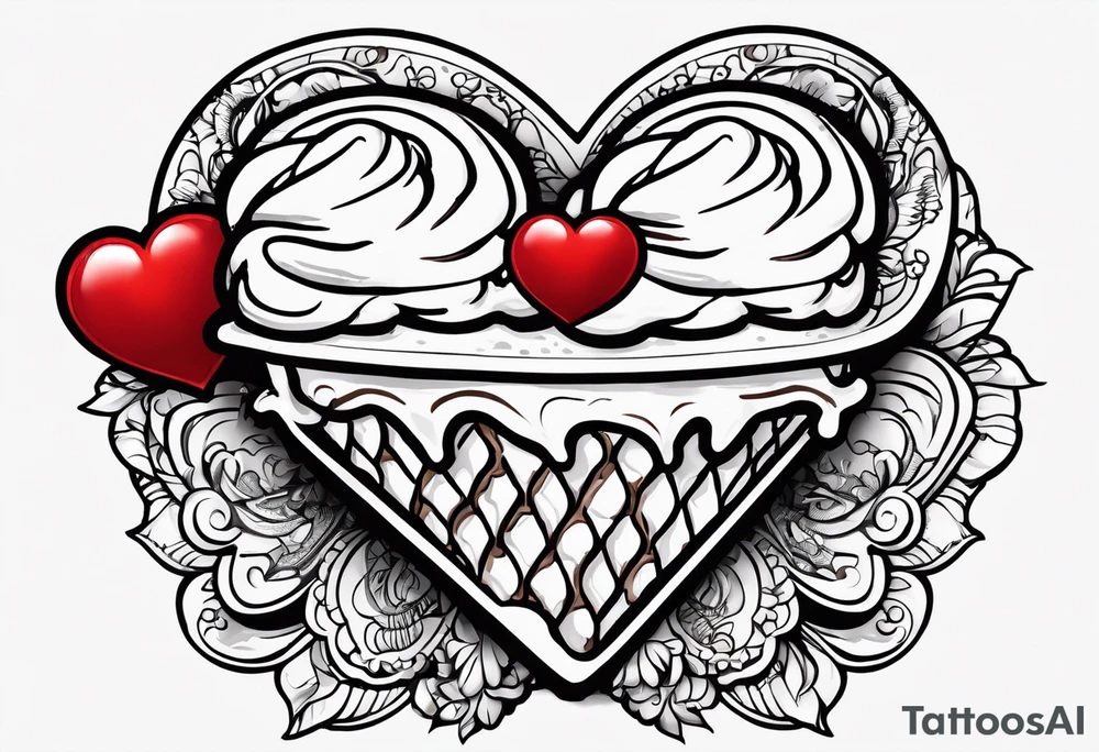 sketch chocolate chip ice cream cone with one red heart tattoo idea