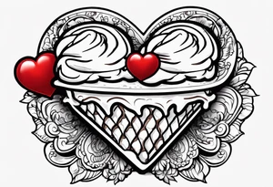 sketch chocolate chip ice cream cone with one red heart tattoo idea