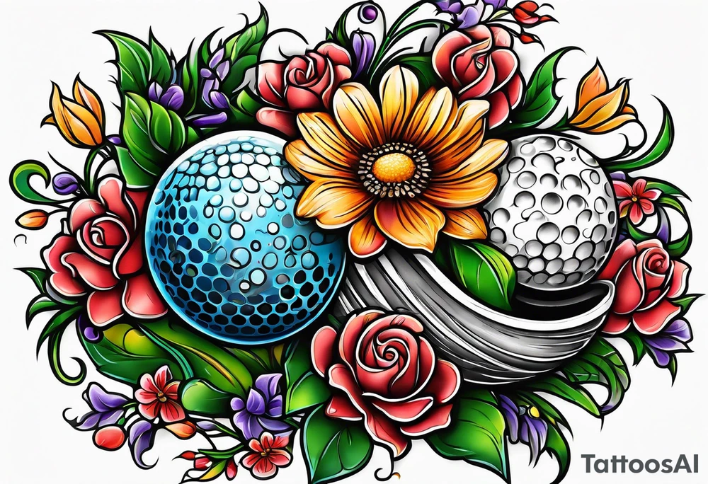 Dad golfing bowling softball flowers tattoo idea