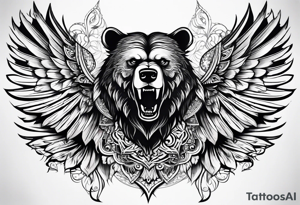 Winged bear tattoo idea