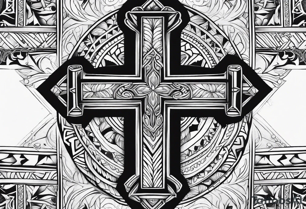 Samoan patterns surrounding a cross tattoo idea