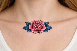 Pink rose , blue leaves no stem tattoo idea