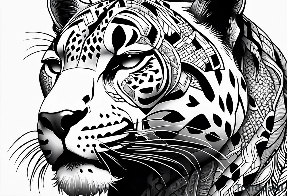 aztec black jaguar with snake tattoo idea