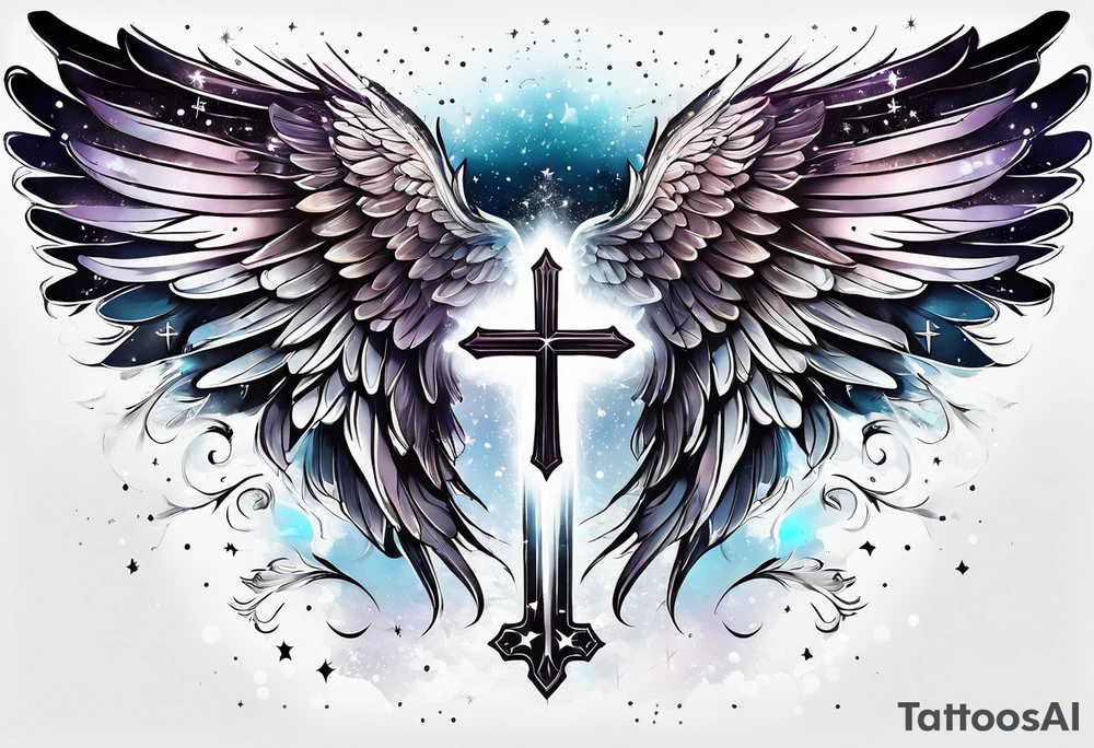 Constellation, Angel wing , snow , cross tattoo idea