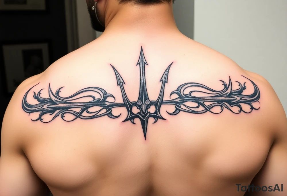 realistic man with trident tattoo idea