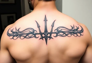 realistic man with trident tattoo idea