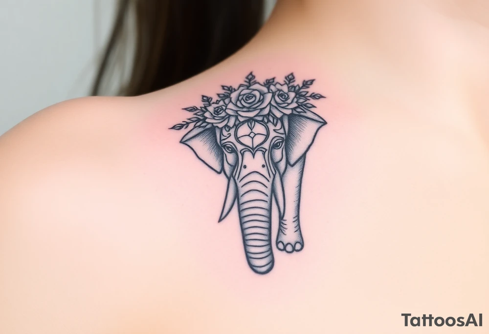 ornate mandala elephant adorned with crown of wild roses and thorns tattoo idea