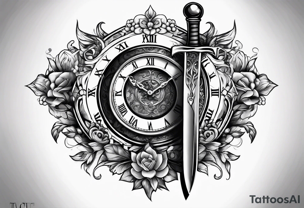 dagger with clock inside of it tattoo idea