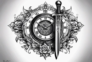dagger with clock inside of it tattoo idea