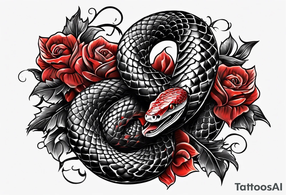 Two black and red snakes slithering around a dagger tattoo idea