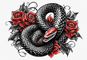 Two black and red snakes slithering around a dagger tattoo idea