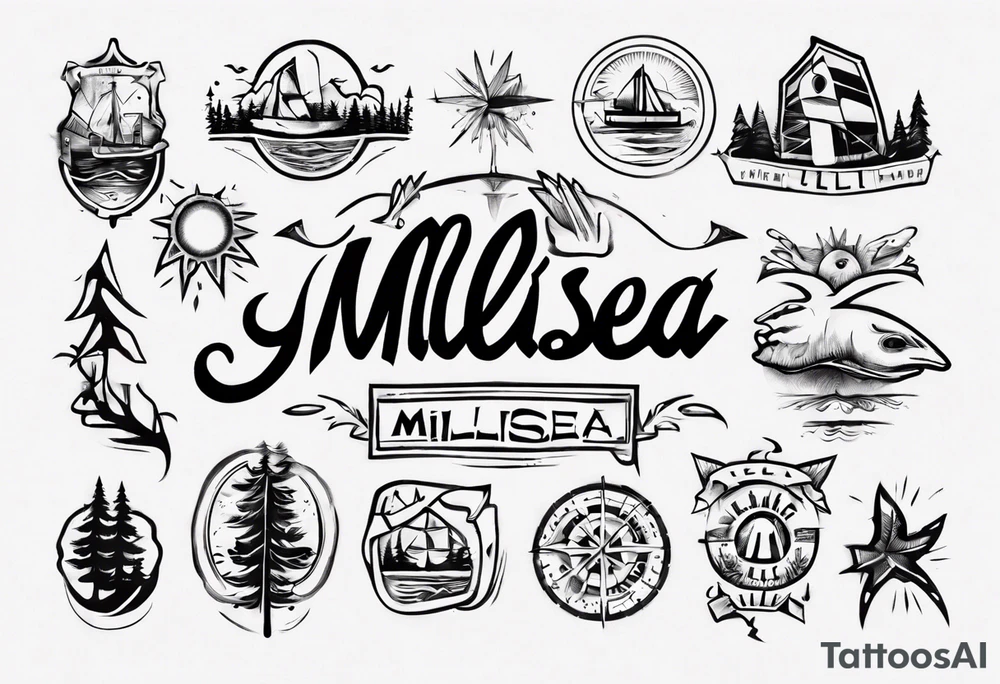 The word "MILLSEA", with an outdoors vibe. Block lettering tattoo idea