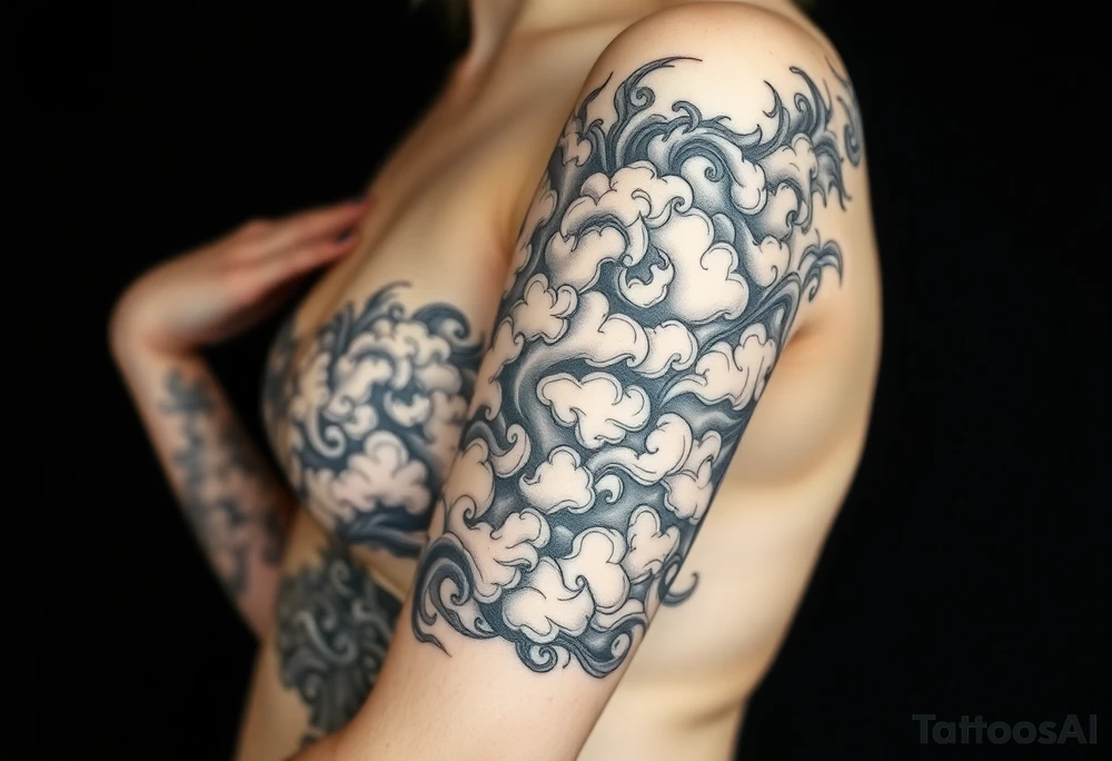 Celestial swirling tumultuous intergalactic space clouds flowing like wispy smoke tattoo idea