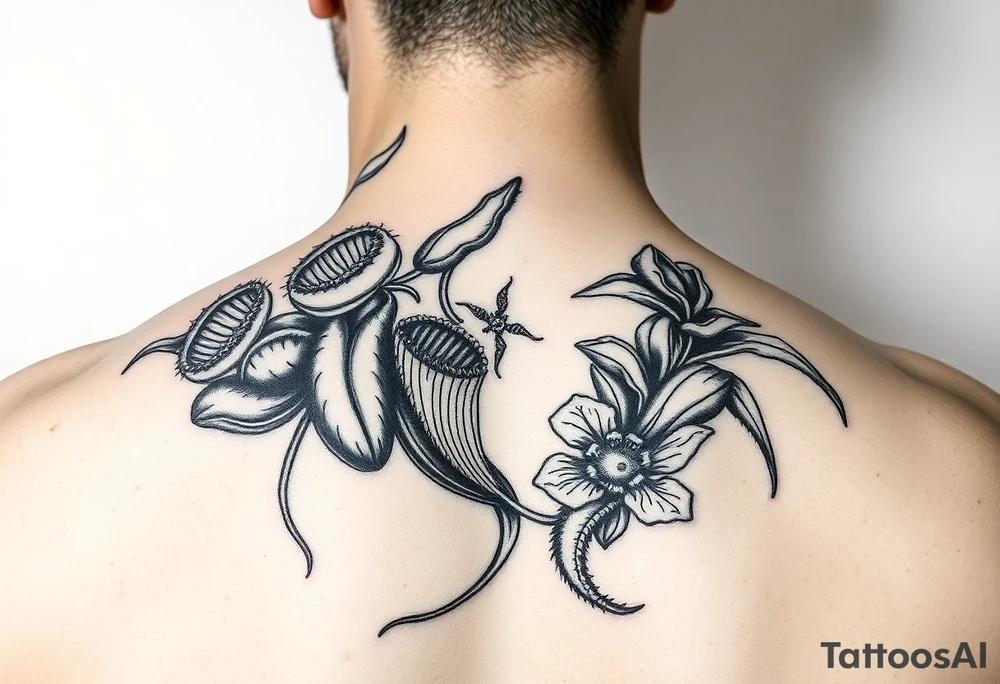 carnivorous plants neck, chest, back, and arm sleeves
I want these spots covered in these plants, ranging from venus fly traps to others tattoo idea