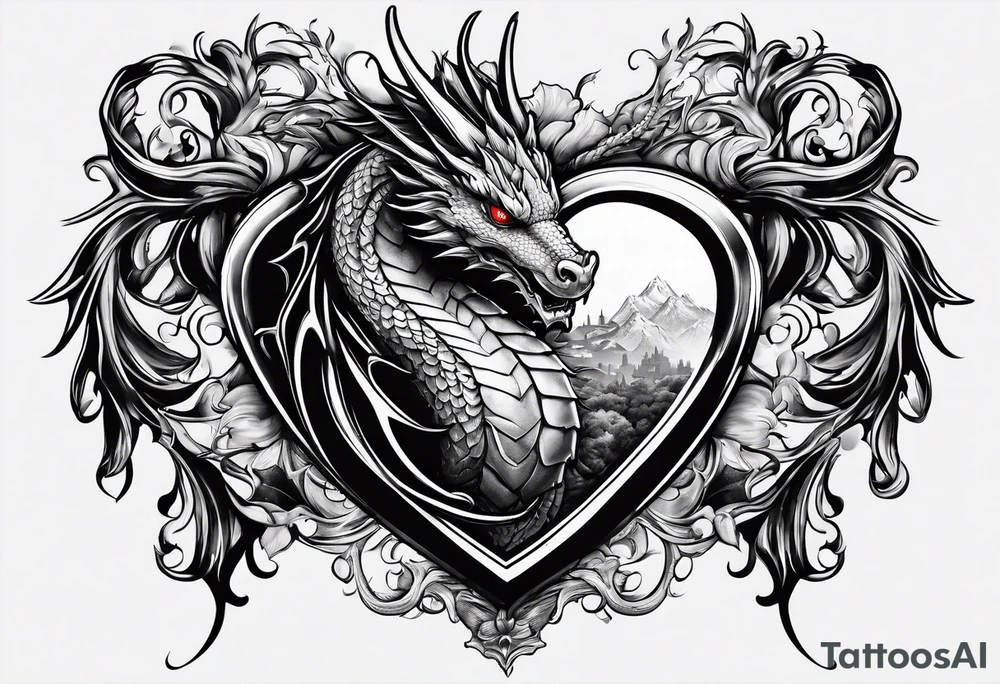 Realistic heart with a dragon tattoo idea