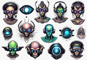 An alien DJ with a glowing third eye tattoo idea