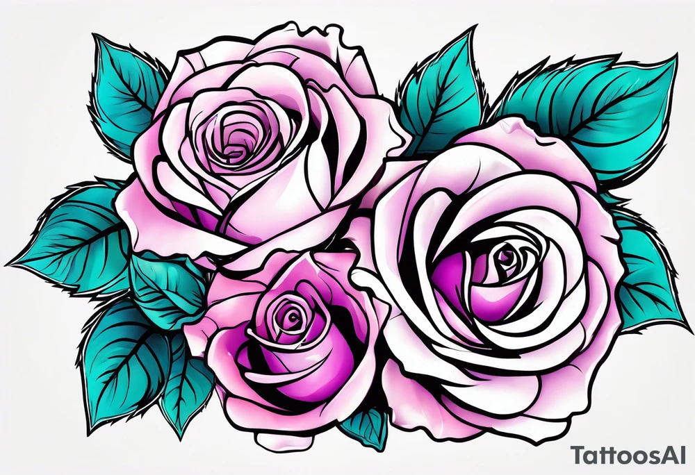 Dad (06-07-14), roses, teal, pink, purple tattoo idea