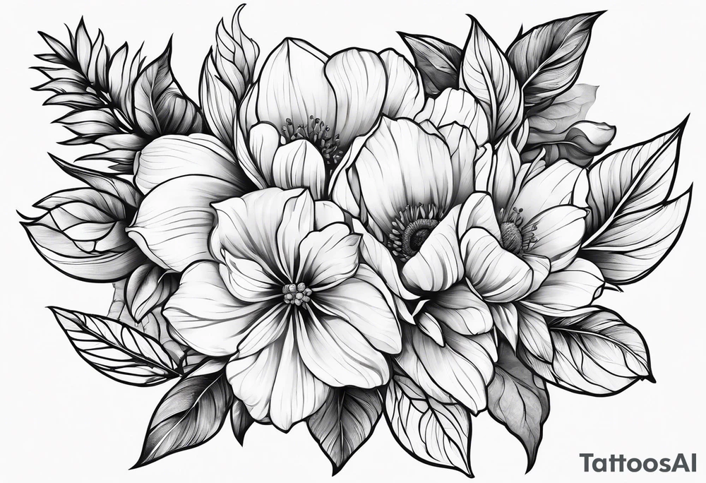 flowers, leaves tattoo idea