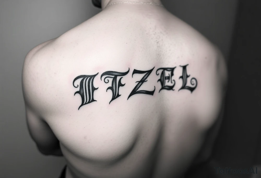 The name ITZEL sideways with a. Design on arm tattoo idea