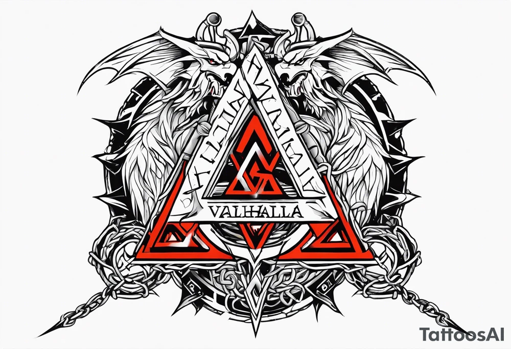 Valhalla sword shield axe barbed wire chains valknut fire dragon tattoo idea Valhalla sword shield axe barbed wire chains valknut fire dragon tattoo idea