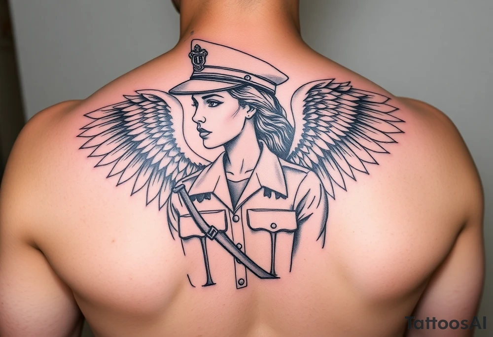 Female us coast guard officer protected by guardian angel tattoo idea