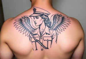 Female us coast guard officer protected by guardian angel tattoo idea