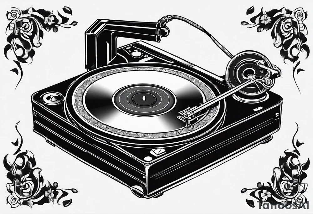 A recordplayer fineline minimalistic outline only tattoo idea