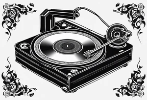 A recordplayer fineline minimalistic outline only tattoo idea