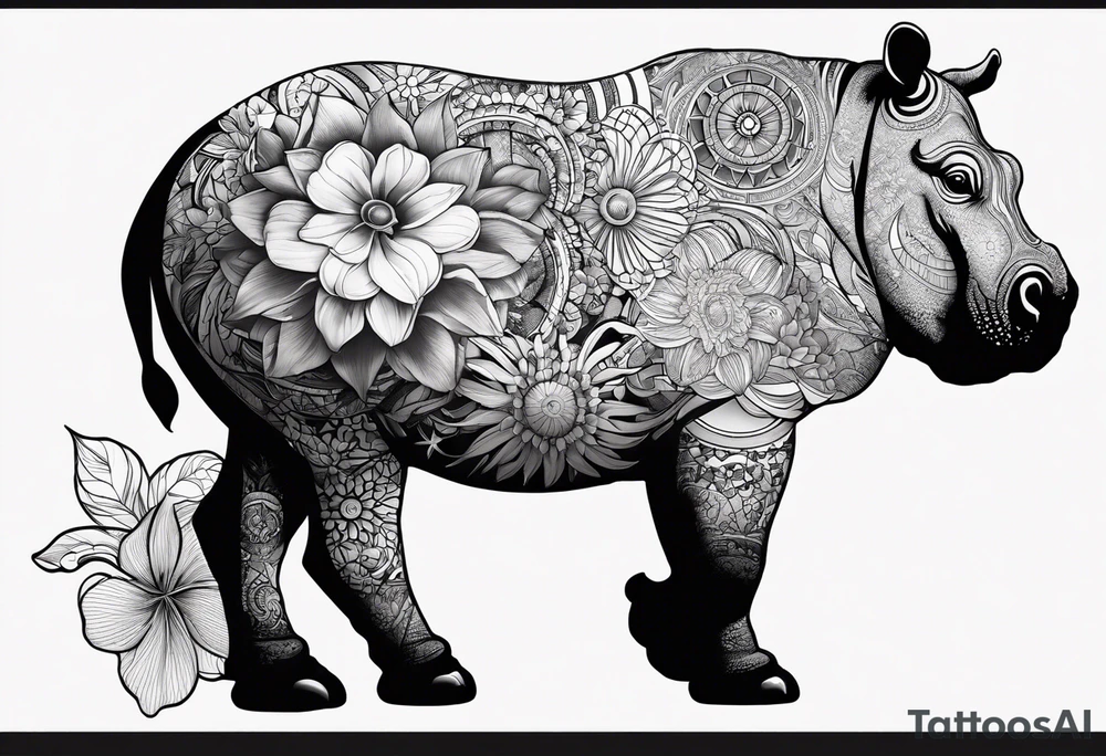 Hippo, flowers, moon, interstella,
Extreme fine lines, tribal, geometric, japanese, artistic tattoo idea