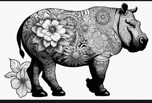 Hippo, flowers, moon, interstella, 
Extreme fine lines, tribal, geometric, japanese, artistic tattoo idea