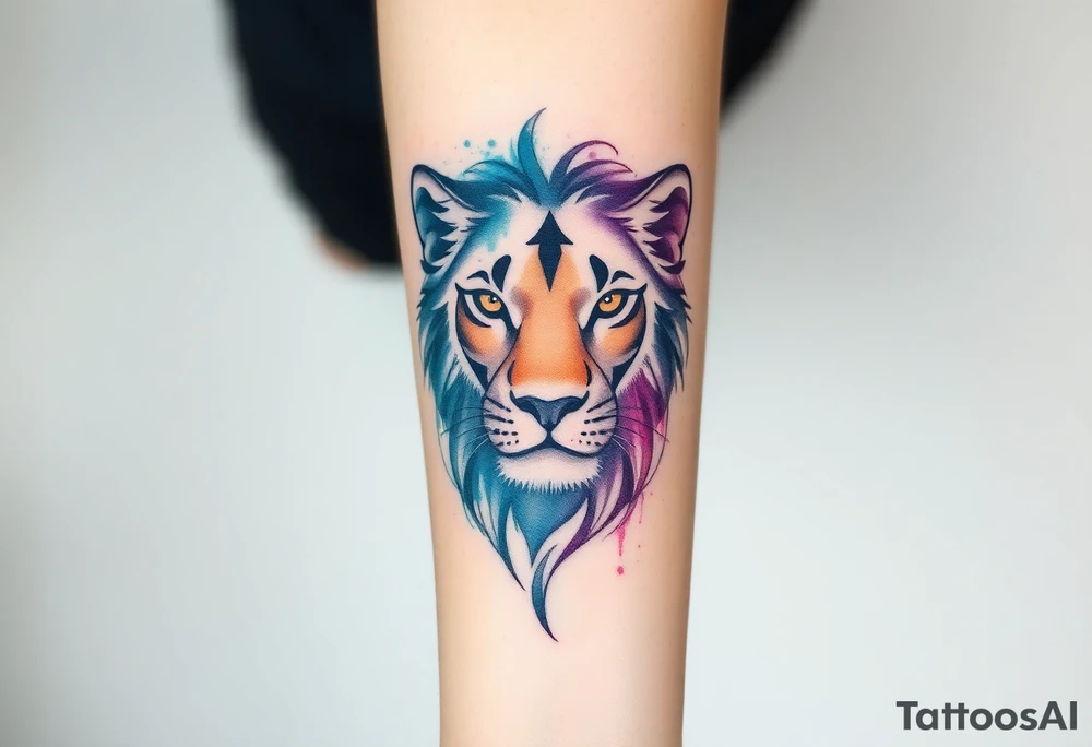 Half lioness face tattoo idea