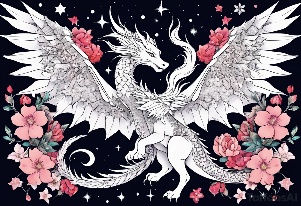 Constellation, wing , snow , cross , dragon female japan kawaii , flower tattoo idea