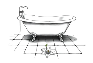 Clawfoot bathtub with lily coming up from tile floor tattoo idea