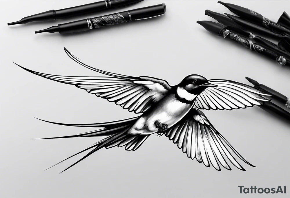 realistic swallow with open wings tattoo idea
