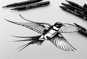 realistic swallow with open wings tattoo idea