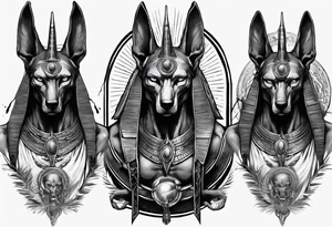 Angry anubis with rebirth background tattoo idea