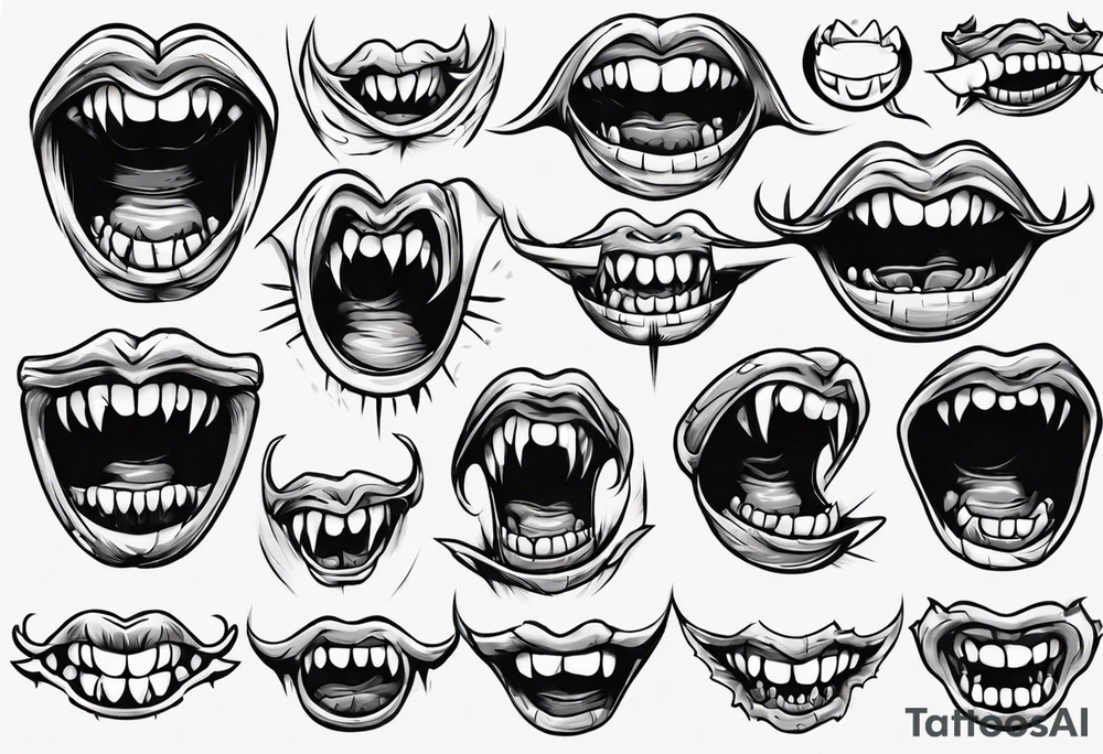japanese monster mouth smiling widely (teeth and lips only, closed mouth) tattoo idea