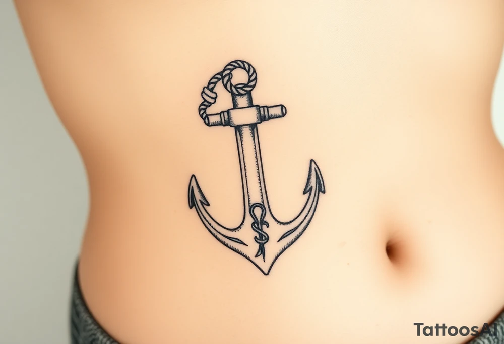 weathered anchor wrapped in nautical rope with sea waves tattoo idea