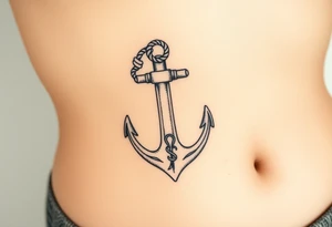 weathered anchor wrapped in nautical rope with sea waves tattoo idea