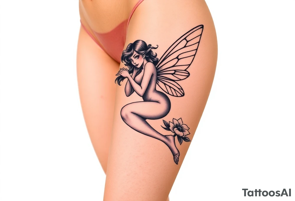 A sexy thick Pin up fairy  with  tattoos tattoo idea