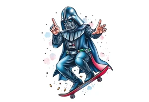 MEMORY TATTOO
Darth Vader skateboarding with hand signal hang loose in heaven, outdoors, bullets, star wars>blue and red 
"Darth Carter"
12/29/88-01/06/24 tattoo idea