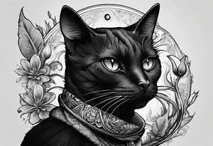 A black cat smoking a joint and realizing Reality is just a human construct and it doesnt exist. tattoo idea